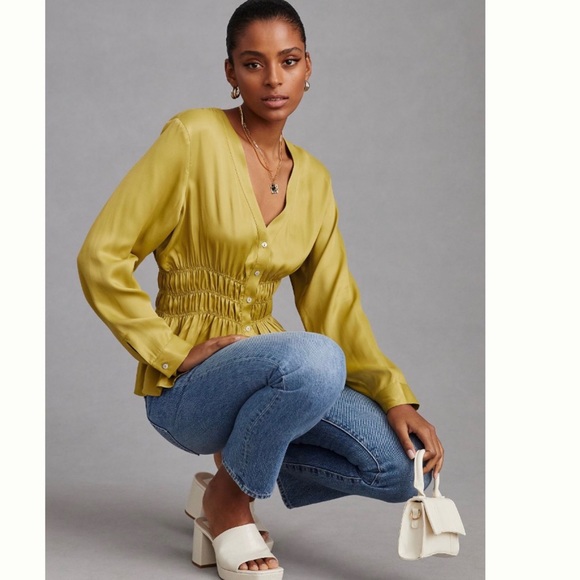 Anthropologie Tops - NWT Anthropologie Smocked Satin Blouse M